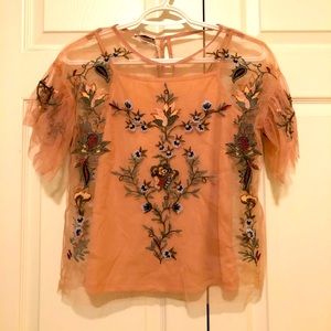 Dex mesh embroidered top